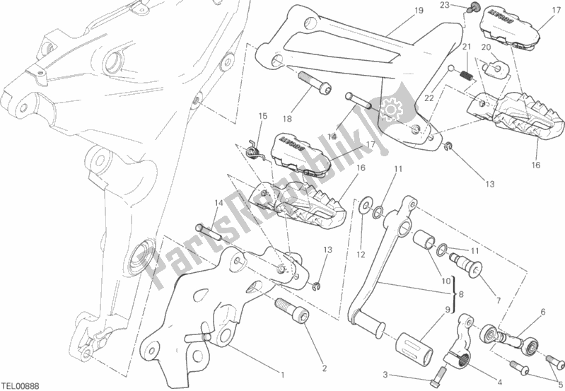 Alle onderdelen voor de Voetsteunen Links van de Ducati Multistrada 1200 S Thailand 2016